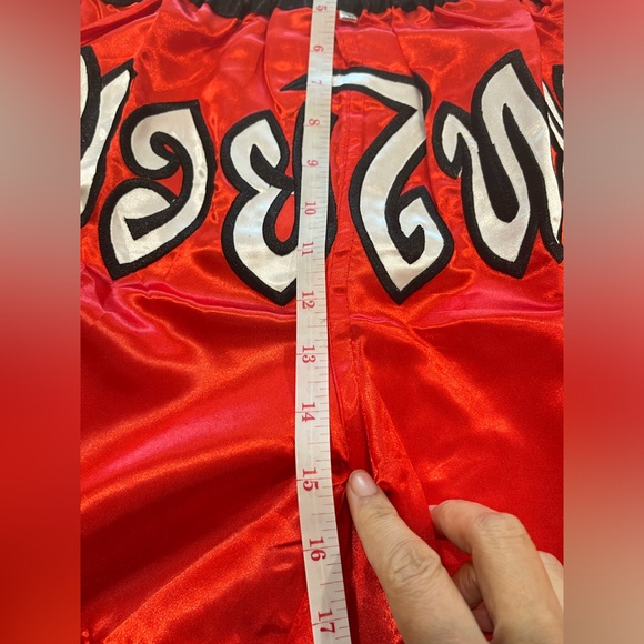 Boxing Short Muay Thai Men Women 2XL Red Embroidery MMA Sports Elastic Fonts - Picture 6 of 8